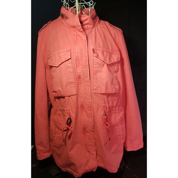 Levi’s STRAUSS Co Cotton Military Women Jacket XL Coral Color Pockets VGUC - Picture 1 of 7